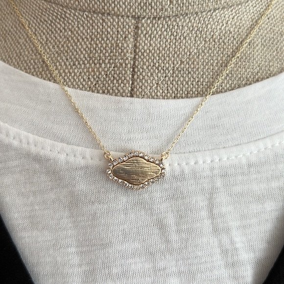 Delicate Gold Chain With Brushed Gold & Crystal Geo Pendant - NEW - Picture 2 of 4